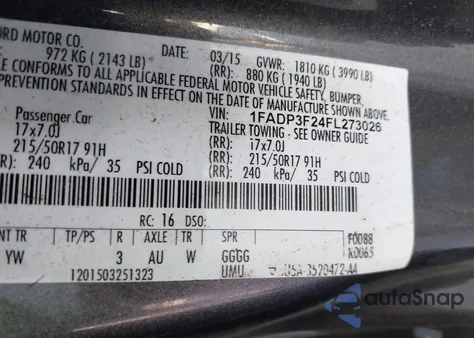 2015 Ford Focus Se z USA, uszkodzony, nr VIN 1FADP3F24FL273026